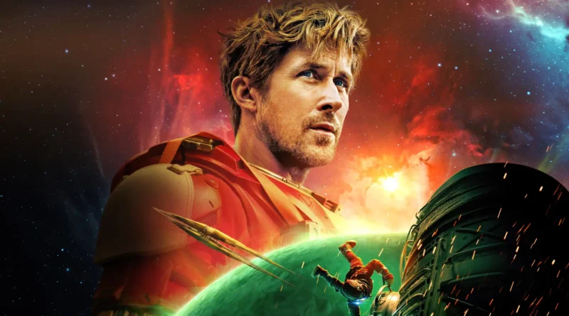 Póster de Project Hail Mary con Ryan Gosling en traje espacial naranja sobre un fondo de galaxias y planetas.